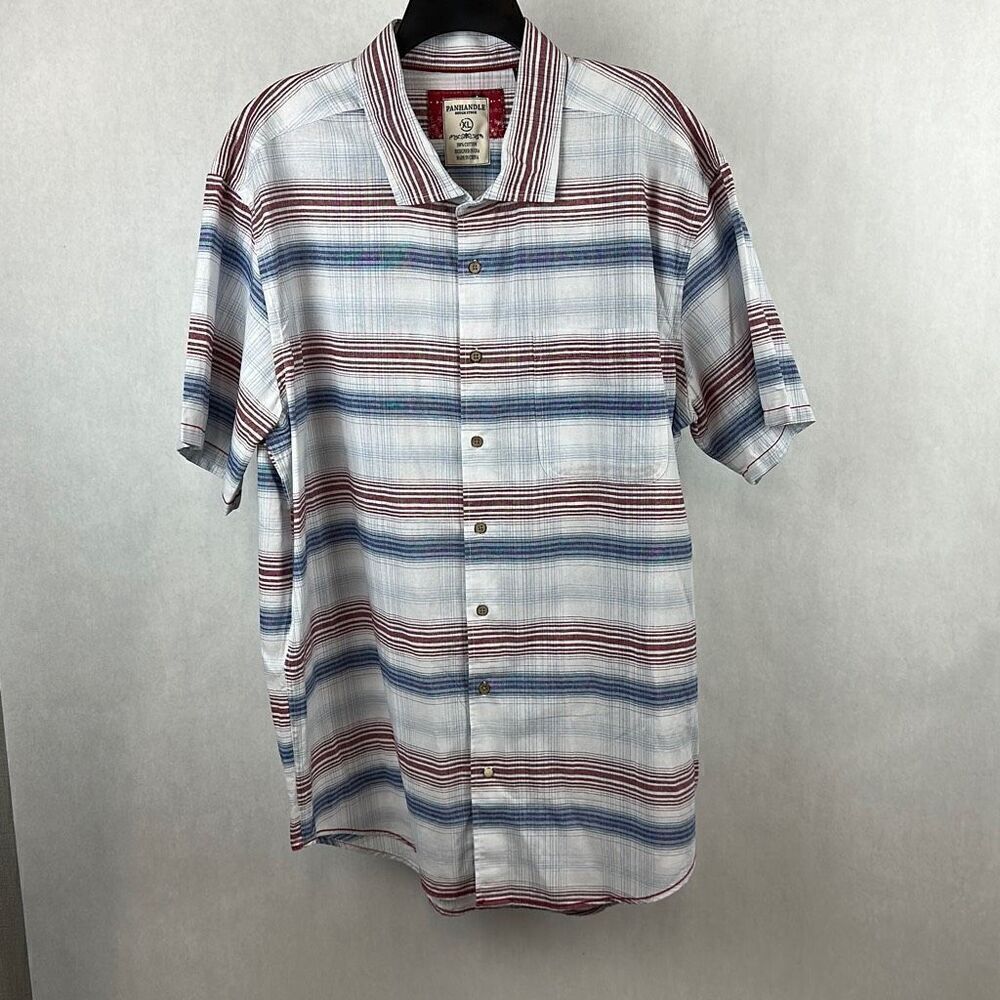 Rough Stock Panhandle Slim Button Down Shirt Mens Sz XL White Blue Red Stripe Sh